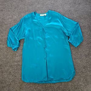 Vintage Victorias Secret Nightgown Womens Large Blue Silk Button Gold Label Y2K